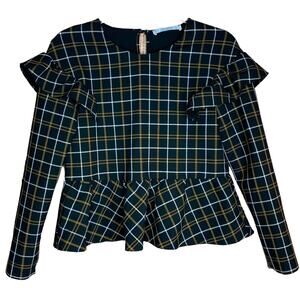 Zara Trafaluc Collection Womens Peplum Blouse Black Brown Windowpane Sz XS